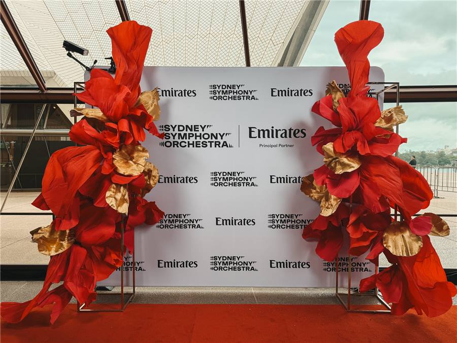 Red plinths installation